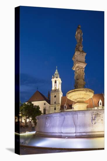 Old Town Hall and Roland's Fountain in Hlavne Nam (Main Square) at Dusk-Ian Trower-Premier Image Canvas