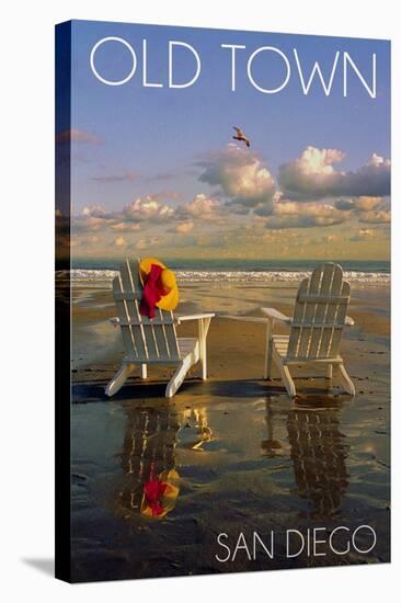 Old Town - San Diego, California - Adirondack Chairs on Beach-Lantern Press-Stretched Canvas