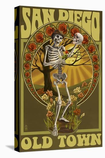 Old Town - San Diego, California - Day of the Dead Sugar Skull-Lantern Press-Stretched Canvas