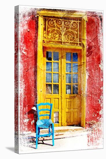 Old Traditional Greek Doors - Artwork In Painting Style-Maugli-l-Stretched Canvas