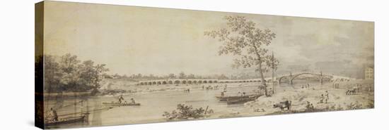 Old Walton Bridge Seen from the Middlesex Shore, 1755 (Pen and Ink with Wash on Paper)-Canaletto-Premier Image Canvas