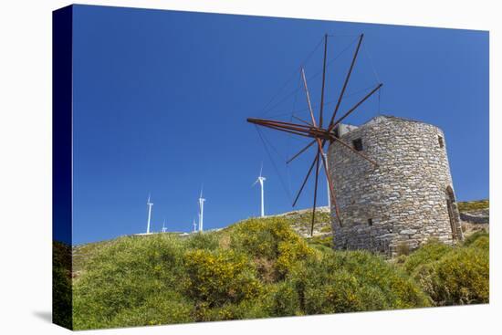 Old Windmill and Modern Wind Turbines. Naxos Island, Greece-Ali Kabas-Premier Image Canvas