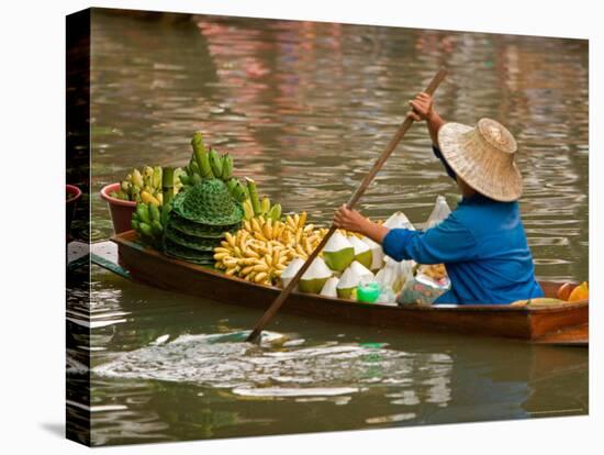 Old Woman Paddling Boat at Floating Market, Damoen Saduak, Thailand-Gavriel Jecan-Premier Image Canvas