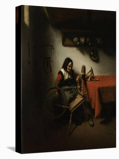Old Woman Spinning-Nicolaes Maes-Stretched Canvas