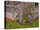 Old Wooden Barn with Wagon Wheels in Rural New England, Maine, USA-Joanne Wells-Premier Image Canvas