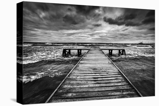 Old Wooden Jetty, Pier, during Storm on the Sea. Dramatic Sky with Dark, Heavy Clouds. Black and Wh-Michal Bednarek-Premier Image Canvas