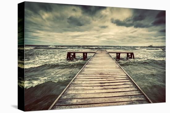 Old Wooden Jetty, Pier, during Storm on the Sea. Dramatic Sky with Dark, Heavy Clouds. Vintage-Michal Bednarek-Premier Image Canvas