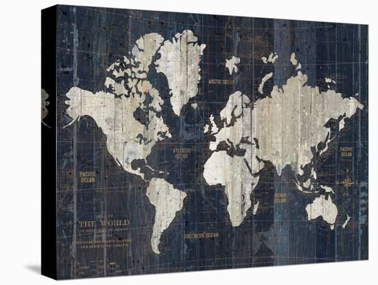 Old World Map Blue v2-Wild Apple Portfolio-Stretched Canvas