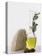 Olive Oil in Carafe, Olives and Piece of White Bread-null-Premier Image Canvas