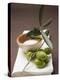 Olive Sprig with Green Olives, Sea Salt in Terracotta Bowl-null-Premier Image Canvas