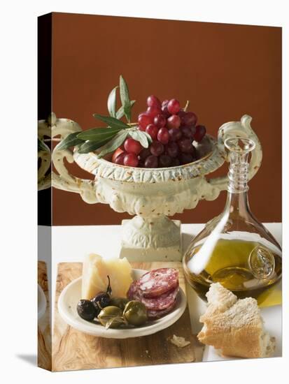 Olives, Sausage, Parmesan, Bread, Olive Oil and Red Grapes-null-Premier Image Canvas