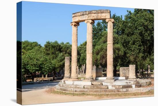 Olympia, Peloponnese, Greece. Ancient Olympia. The Philippeion, 4th century BC. Remains of a cir...-null-Premier Image Canvas