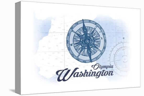 Olympia, Washington - Compass - Blue - Coastal Icon-Lantern Press-Stretched Canvas