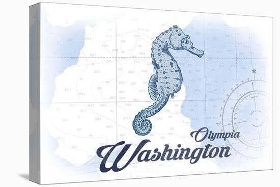 Olympia, Washington - Seahorse - Blue - Coastal Icon-Lantern Press-Stretched Canvas