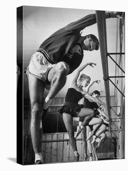 Olympic High Jumper Walter Davis Doing Ballet Exercises in Class of Women Dancers-John Dominis-Premier Image Canvas