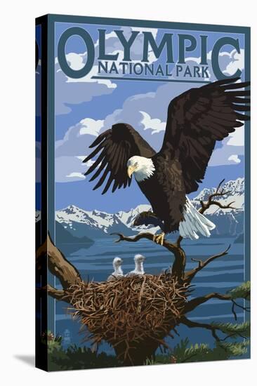 Olympic National Park - Eagle and Chicks-Lantern Press-Stretched Canvas