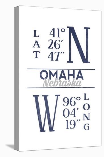 Omaha, Nebraska - Latitude and Longitude (Blue)-Lantern Press-Stretched Canvas