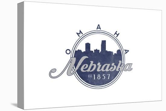 Omaha, Nebraska - Skyline Seal (Blue)-Lantern Press-Stretched Canvas