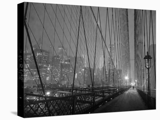 On Brooklyn Bridge by night, NYC-Michel Setboun-Stretched Canvas