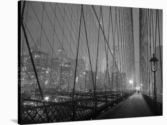 On Brooklyn Bridge by night, NYC-Michel Setboun-Stretched Canvas
