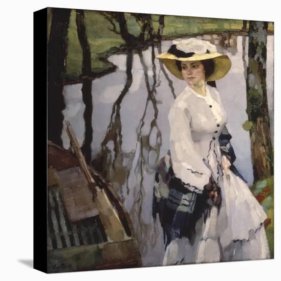 On the Shore (Young Woman Walking on a River Shore)-Leo Putz-Stretched Canvas