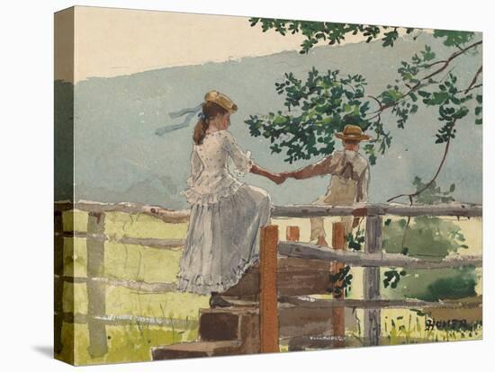 On the Stile, by Winslow Homer, 1878, American painting,-Winslow Homer-Stretched Canvas