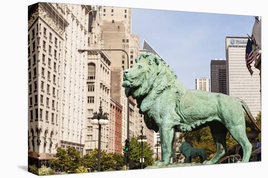 One of Two Iconic Bronze Lion Statues Outside the Art Institute of Chicago, Chicago, Illinois, USA-Amanda Hall-Premier Image Canvas