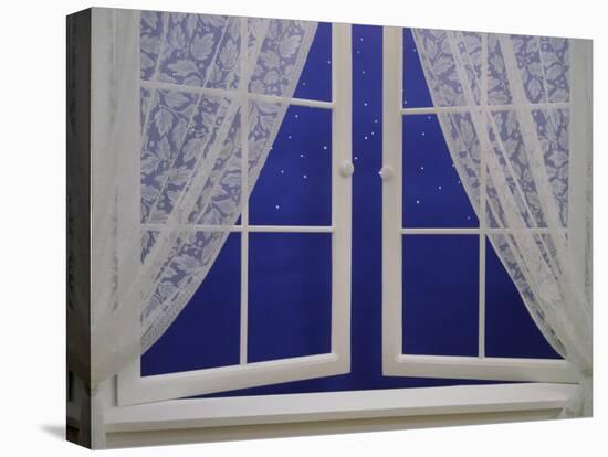 Open Window with Lace Curtains and Simulated Stars Beyond-null-Premier Image Canvas