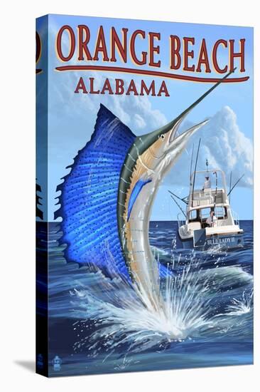 Orange Beach, Alabama - Sailfish Scene-Lantern Press-Stretched Canvas