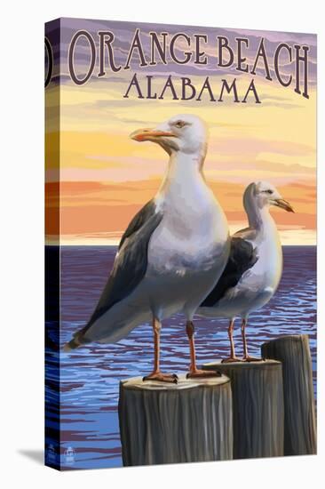 Orange Beach, Alabama - Seagulls-Lantern Press-Stretched Canvas