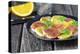 Orange Salad and Blood Orange Salad on Dark Plate-Jana Ihle-Premier Image Canvas