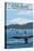 Orcas Island, WA - Whales and Ferry-Lantern Press-Stretched Canvas