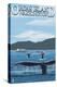 Orcas Island, WA - Whales and Ferry-Lantern Press-Stretched Canvas
