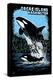 Orcas Island, Washington - Orca and Calf Scratchboard-Lantern Press-Stretched Canvas