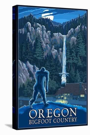 Oregon Bigfoot Country and Multnomah Falls-Lantern Press-Stretched Canvas