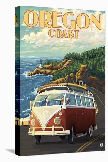 Oregon, Cape Meares Lighthouse, VW Bug Van-Lantern Press-Stretched Canvas