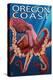 Oregon Coast - Red Octopus-Lantern Press-Stretched Canvas