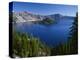 Oregon. Crater Lake NP, Wizard Island and Crater Lake with a grove of mountain hemlock-John Barger-Premier Image Canvas