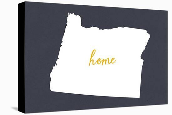 Oregon - Home State- White on Gray-Lantern Press-Stretched Canvas