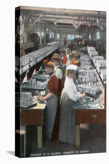 Oregon - Interior View of Salmon Cannery Workers Canning-Lantern Press-Stretched Canvas
