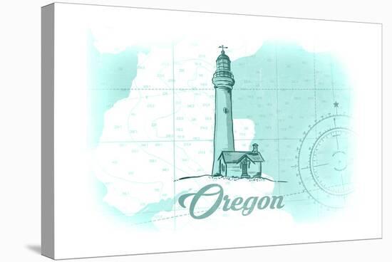 Oregon - Lighthouse - Teal - Coastal Icon-Lantern Press-Stretched Canvas