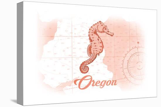 Oregon - Seahorse - Coral - Coastal Icon-Lantern Press-Stretched Canvas