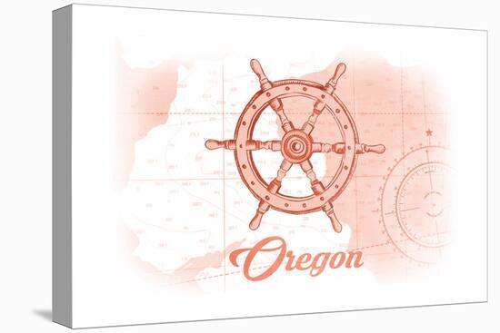 Oregon - Ship Wheel - Coral - Coastal Icon-Lantern Press-Stretched Canvas