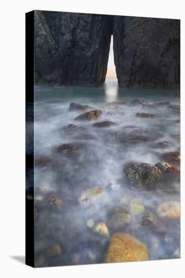 Oregon. Slow Shutter Speed, Ocean Spray over Lichen Covered Rocks at Arch, Harris Beach State Park-Judith Zimmerman-Premier Image Canvas
