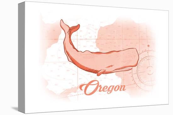 Oregon - Whale - Coral - Coastal Icon-Lantern Press-Stretched Canvas