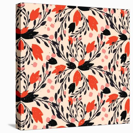 Organic Floral Pattern in Rich Warm Colors-kasha_malasha-Stretched Canvas