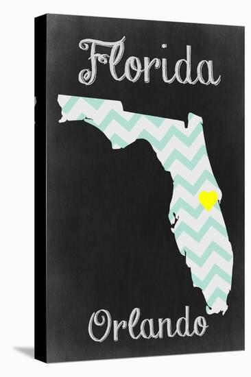 Orlando, Florida - Chalkboard State Heart-Lantern Press-Stretched Canvas