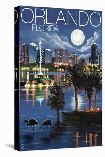 Orlando, Florida - Skyline at Night-Lantern Press-Stretched Canvas