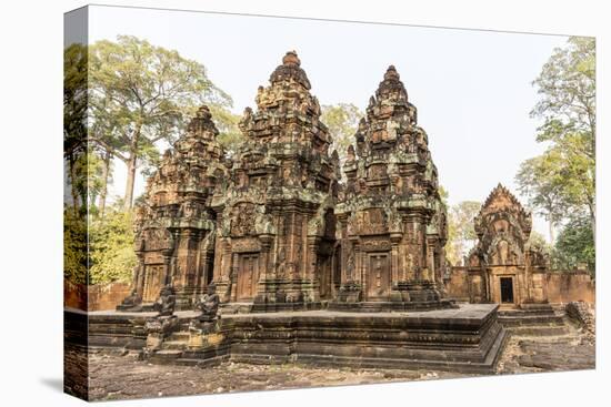 Ornate Carvings in Red Sandstone at Banteay Srei Temple in Angkor, Siem Reap, Cambodia-Michael Nolan-Premier Image Canvas