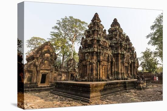 Ornate Carvings in Red Sandstone at Banteay Srei Temple in Angkor, Siem Reap, Cambodia-Michael Nolan-Premier Image Canvas